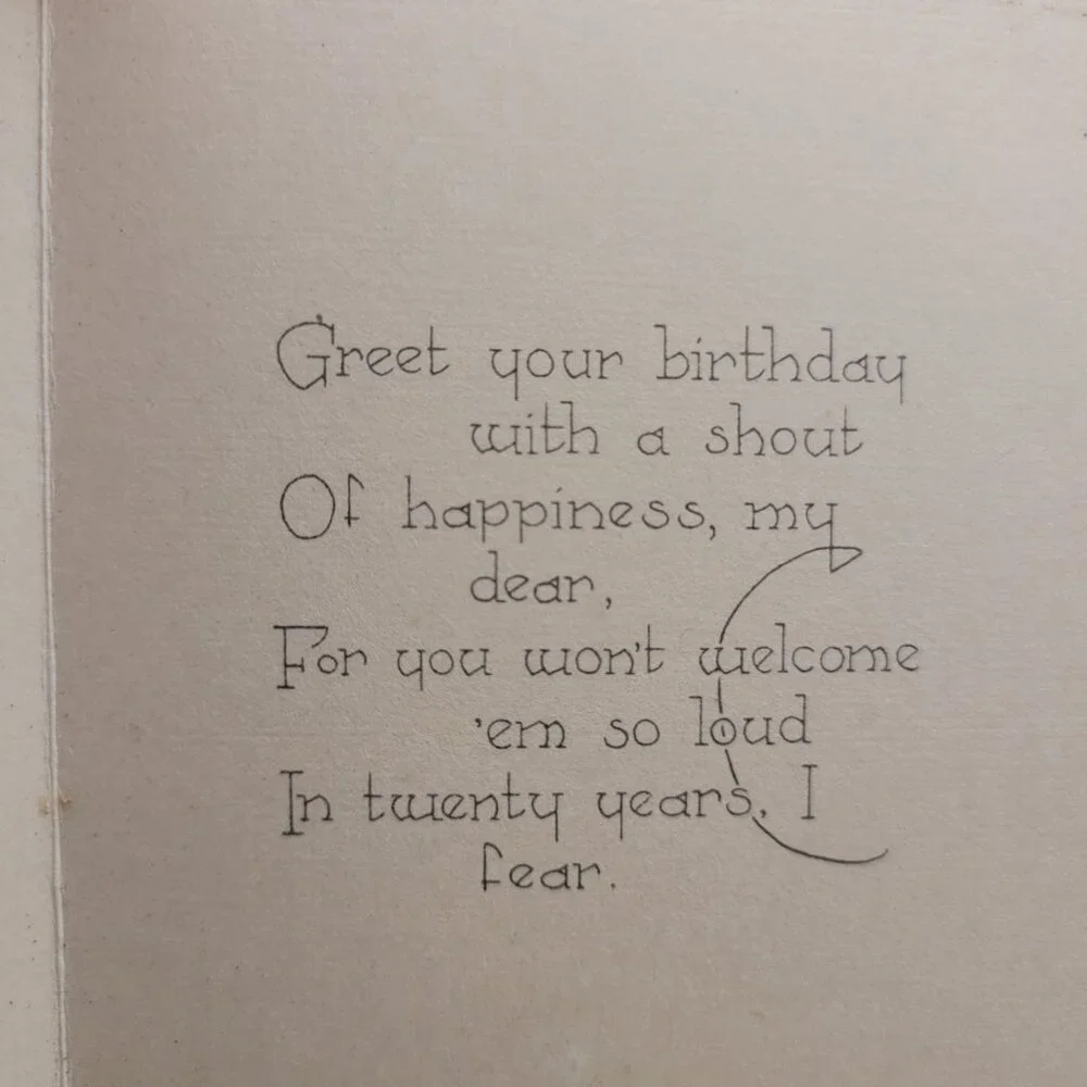 Vintage Happy Birthday Card Girl Bird Illustration Sentimental‎ Poem Crafting